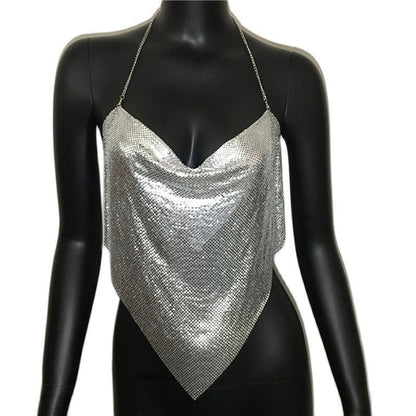 Solid Sequin Metal Cropped Tank Top Carauana Store