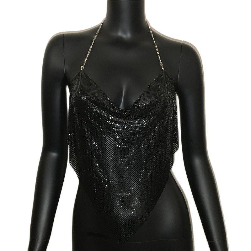 Solid Sequin Metal Cropped Tank Top Carauana Store