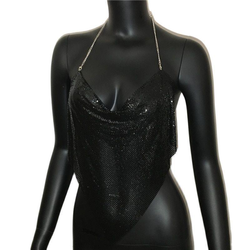 Solid Sequin Metal Cropped Tank Top Carauana Store