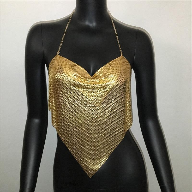 Solid Sequin Metal Cropped Tank Top Carauana Store