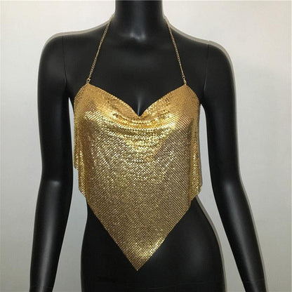 Solid Sequin Metal Cropped Tank Top Carauana Store