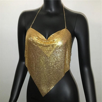 Solid Sequin Metal Cropped Tank Top Carauana Store