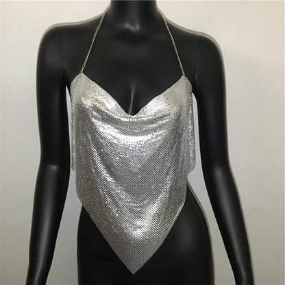 Solid Sequin Metal Cropped Tank Top Carauana Store