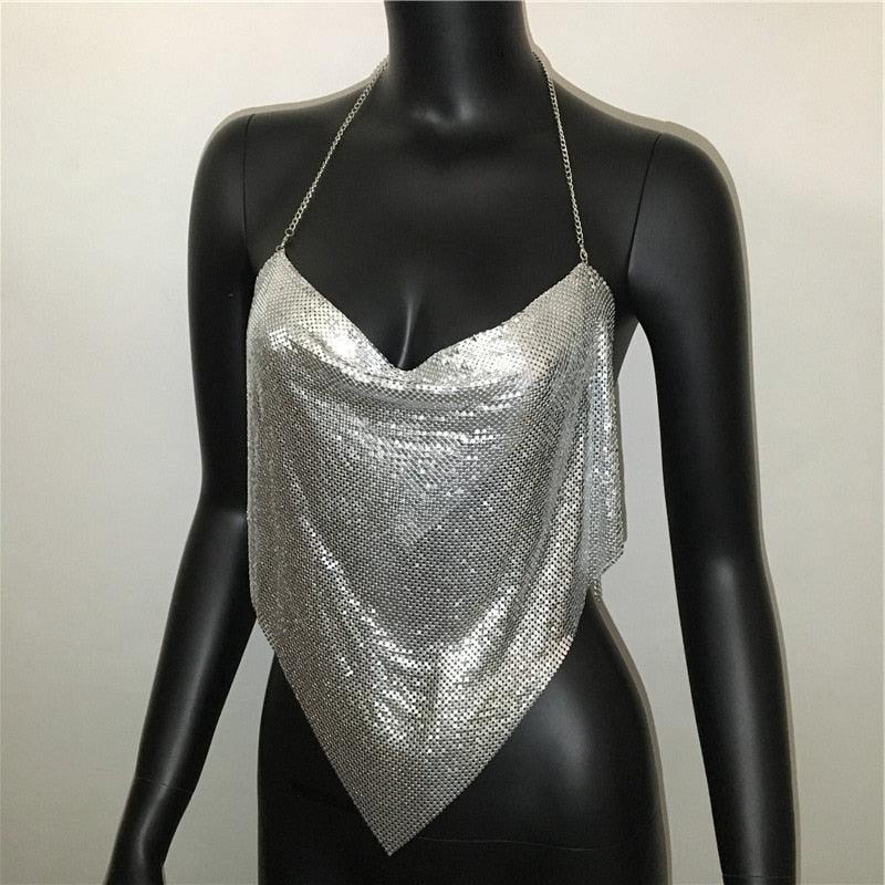 Solid Sequin Metal Cropped Tank Top Carauana Store
