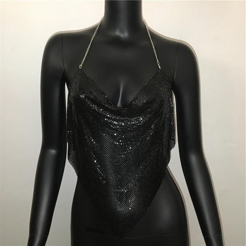 Solid Sequin Metal Cropped Tank Top Carauana Store