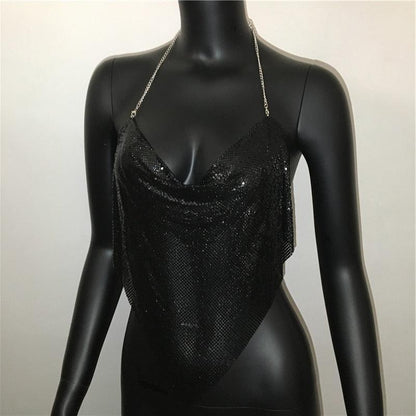Solid Sequin Metal Cropped Tank Top Carauana Store