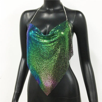 Solid Sequin Metal Cropped Tank Top Carauana Store