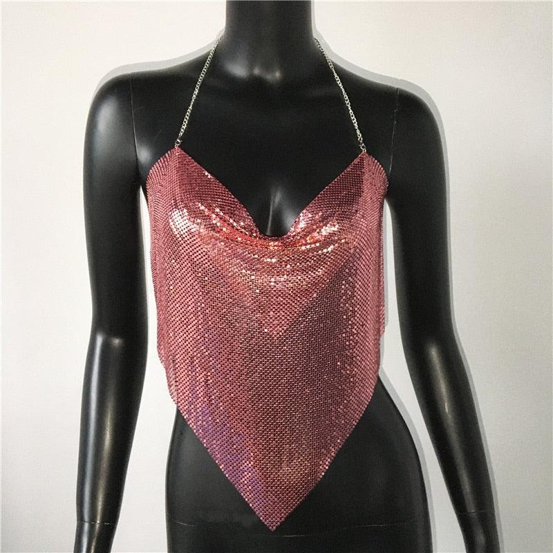 Solid Sequin Metal Cropped Tank Top Carauana Store