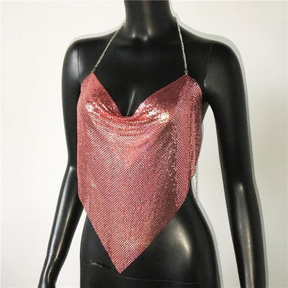Solid Sequin Metal Cropped Tank Top Carauana Store