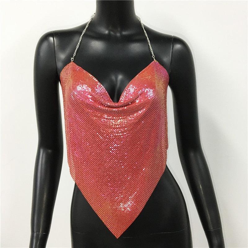 Solid Sequin Metal Cropped Tank Top Carauana Store
