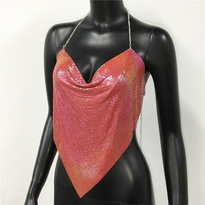 Solid Sequin Metal Cropped Tank Top Carauana Store