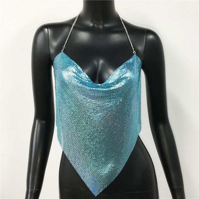 Solid Sequin Metal Cropped Tank Top Carauana Store