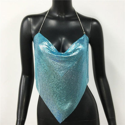 Solid Sequin Metal Cropped Tank Top Carauana Store