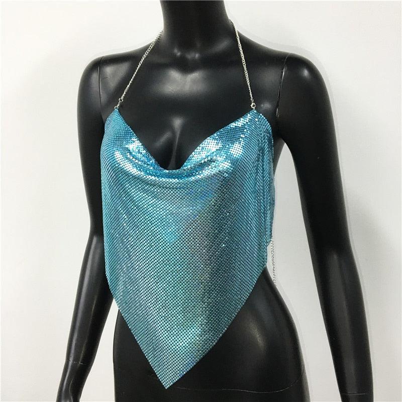 Solid Sequin Metal Cropped Tank Top Carauana Store