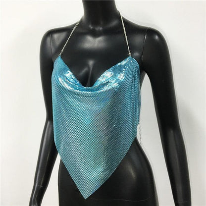 Solid Sequin Metal Cropped Tank Top Carauana Store
