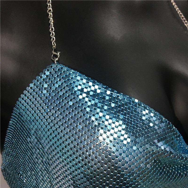 Solid Sequin Metal Cropped Tank Top Carauana Store