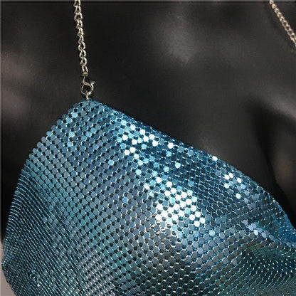 Solid Sequin Metal Cropped Tank Top Carauana Store