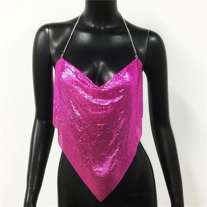 Solid Sequin Metal Cropped Tank Top Carauana Store