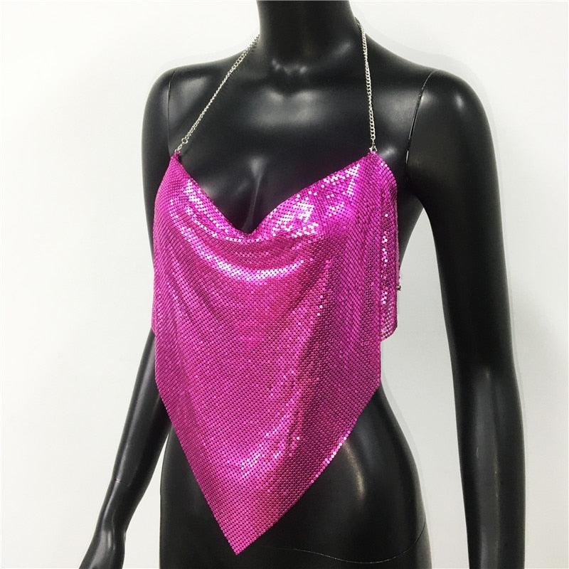 Solid Sequin Metal Cropped Tank Top Carauana Store
