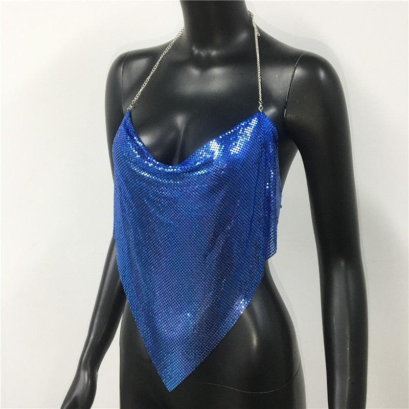 Solid Sequin Metal Cropped Tank Top Carauana Store