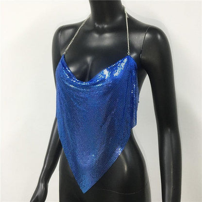 Solid Sequin Metal Cropped Tank Top Carauana Store