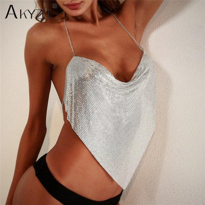 Solid Sequin Metal Cropped Tank Top Carauana Store