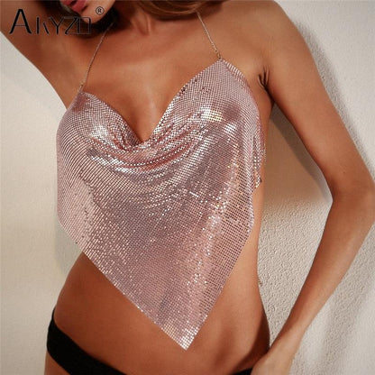 Solid Sequin Metal Cropped Tank Top Carauana Store