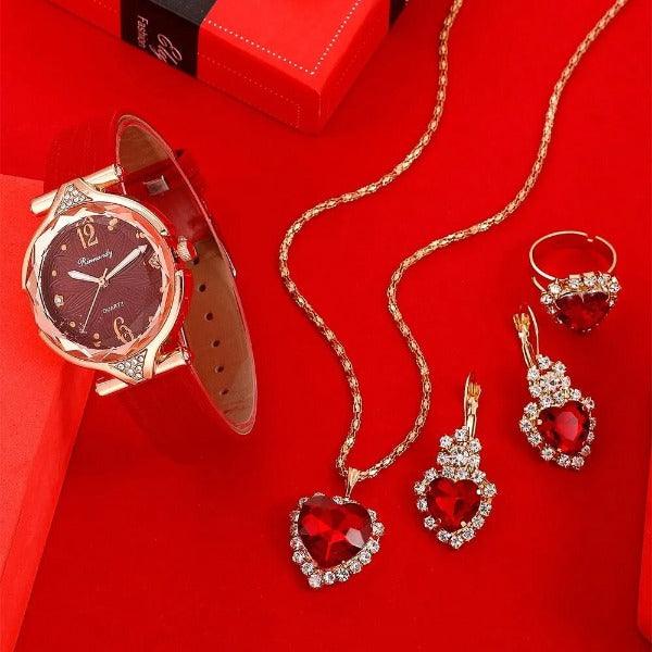 Stylish 5pcs Jewelry Set: Women's Leather Band Watch and Bracelet Carauana Store