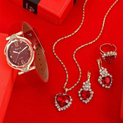 Stylish 5pcs Jewelry Set: Women's Leather Band Watch and Bracelet Carauana Store