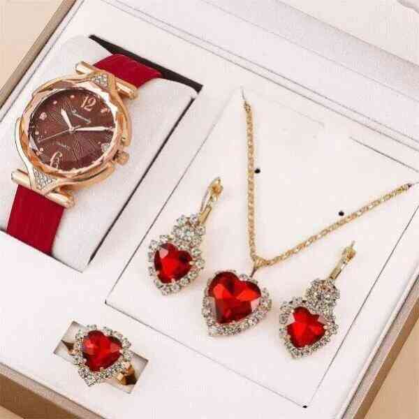 Stylish 5pcs Jewelry Set: Women's Leather Band Watch and Bracelet Carauana Store