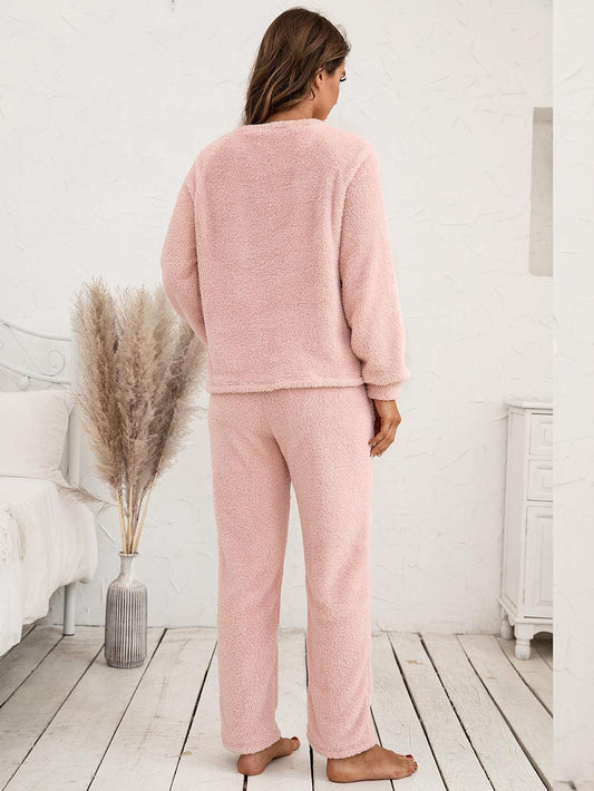 Teddy Long Sleeve Top and Pants Lounge Set Carauana Store