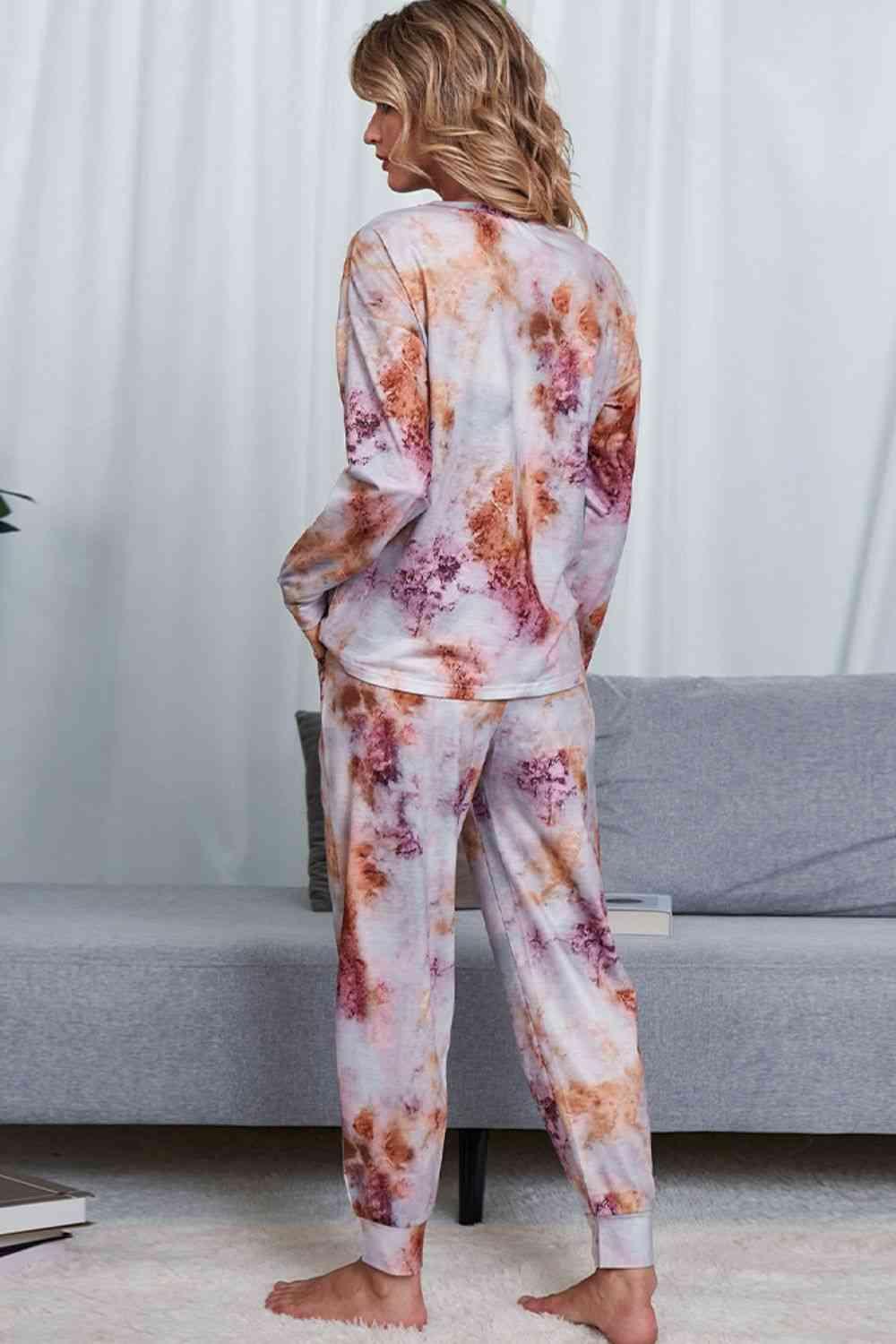 Tie-Dye Crewneck Top and Drawstring Waist Joggers Lounge Set Carauana Store