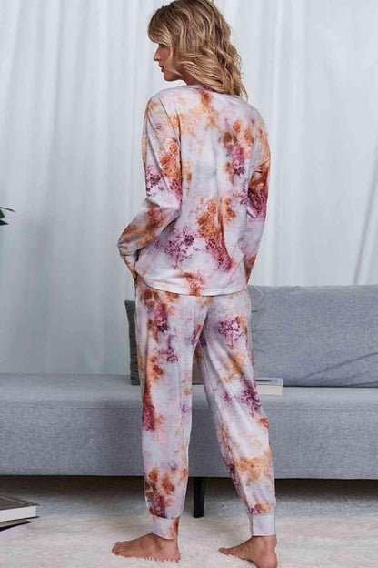 Tie-Dye Crewneck Top and Drawstring Waist Joggers Lounge Set Carauana Store