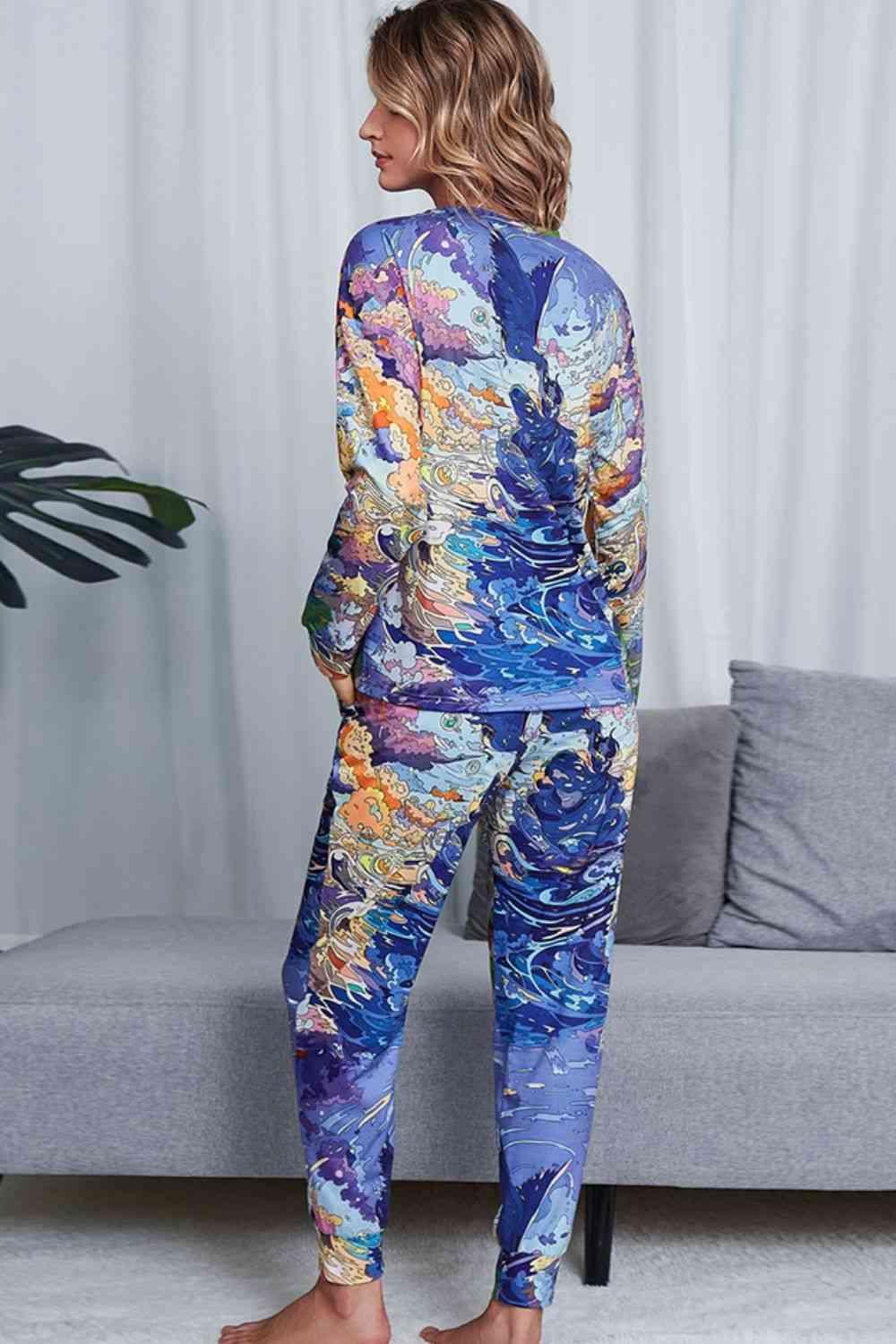 Tie-Dye Crewneck Top and Drawstring Waist Joggers Lounge Set Carauana Store