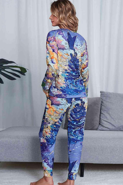 Tie-Dye Crewneck Top and Drawstring Waist Joggers Lounge Set Carauana Store