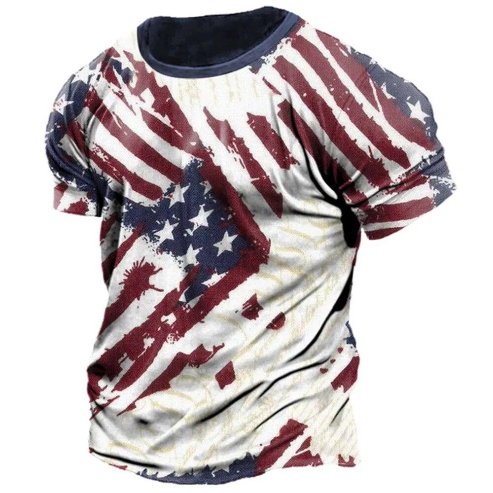 Title: Retro 3D Flag Print Men's T-Shirt - A Hip Hop Street Fashion Staple Carauana Store