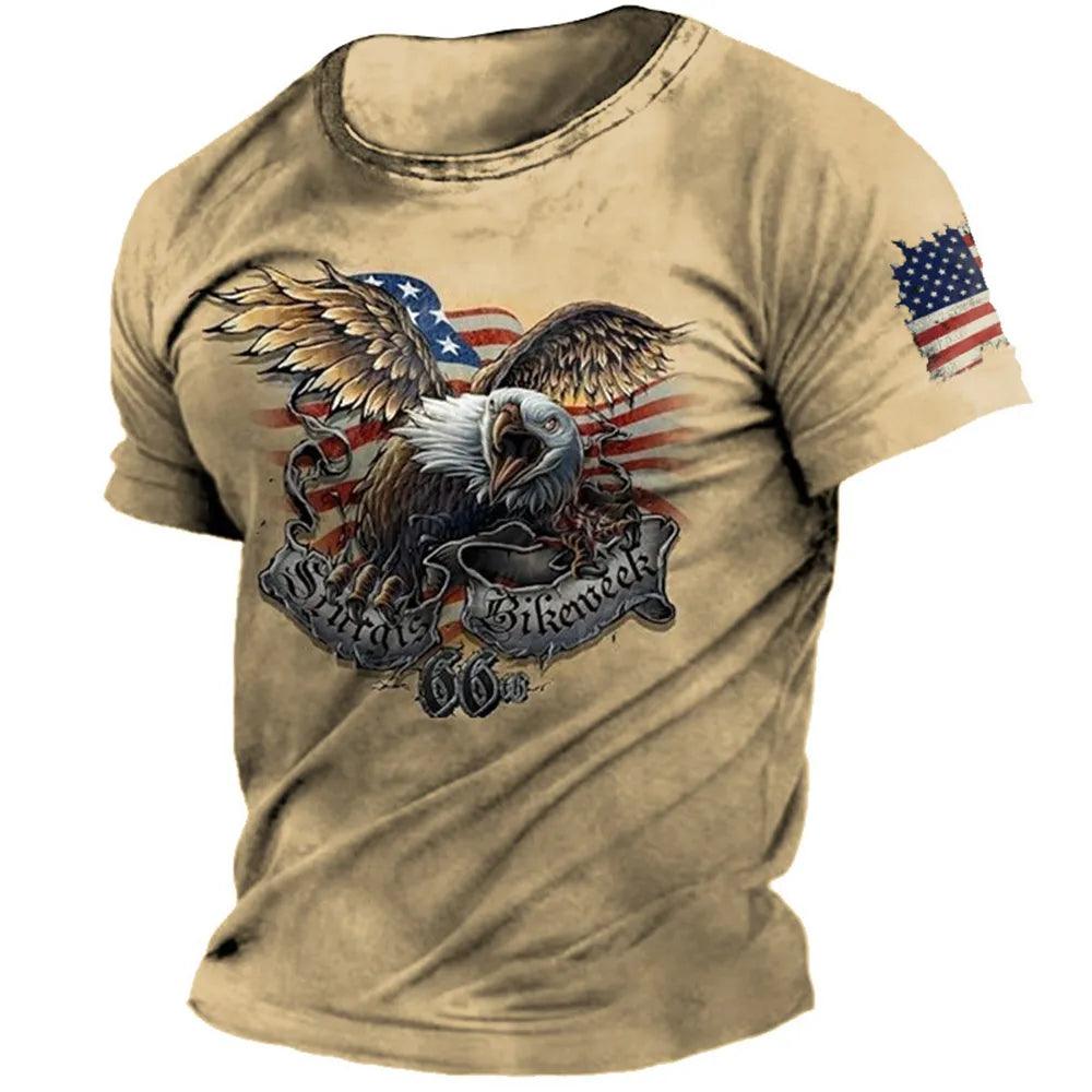 Title: Retro 3D Flag Print Men's T-Shirt - A Hip Hop Street Fashion USA HIGHT QUALITY Tees Carauana Store