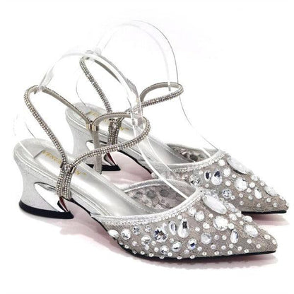Venus Chan 2023 Fashion Rhinestone Heels Pointed-Toe Gold Colored Lace Tassel Design Elegant Luxury Shoes and Bag for Lady Party Carauana Store