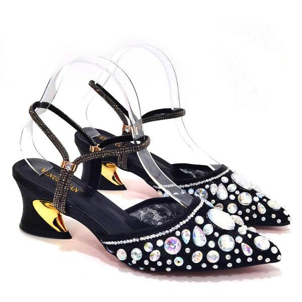 Venus Chan 2023 Fashion Rhinestone Heels Pointed-Toe Gold Colored Lace Tassel Design Elegant Luxury Shoes and Bag for Lady Party Carauana Store