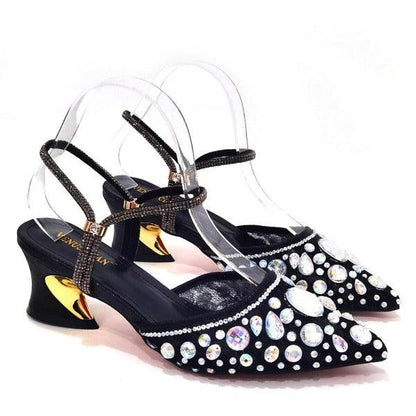 Venus Chan 2023 Fashion Rhinestone Heels Pointed-Toe Gold Colored Lace Tassel Design Elegant Luxury Shoes and Bag for Lady Party Carauana Store
