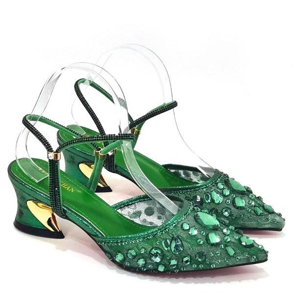 Venus Chan 2023 Fashion Rhinestone Heels Pointed-Toe Gold Colored Lace Tassel Design Elegant Luxury Shoes and Bag for Lady Party Carauana Store