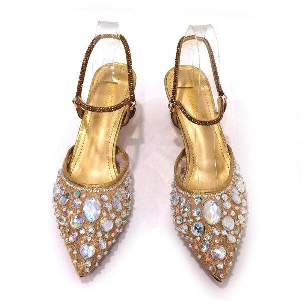 Venus Chan 2023 Fashion Rhinestone Heels Pointed-Toe Gold Colored Lace Tassel Design Elegant Luxury Shoes and Bag for Lady Party Carauana Store