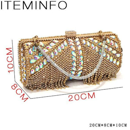 Venus Chan 2023 Fashion Rhinestone Heels Pointed-Toe Gold Colored Lace Tassel Design Elegant Luxury Shoes and Bag for Lady Party Carauana Store