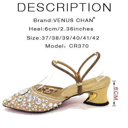 Venus Chan 2023 Fashion Rhinestone Heels Pointed-Toe Gold Colored Lace Tassel Design Elegant Luxury Shoes and Bag for Lady Party Carauana Store