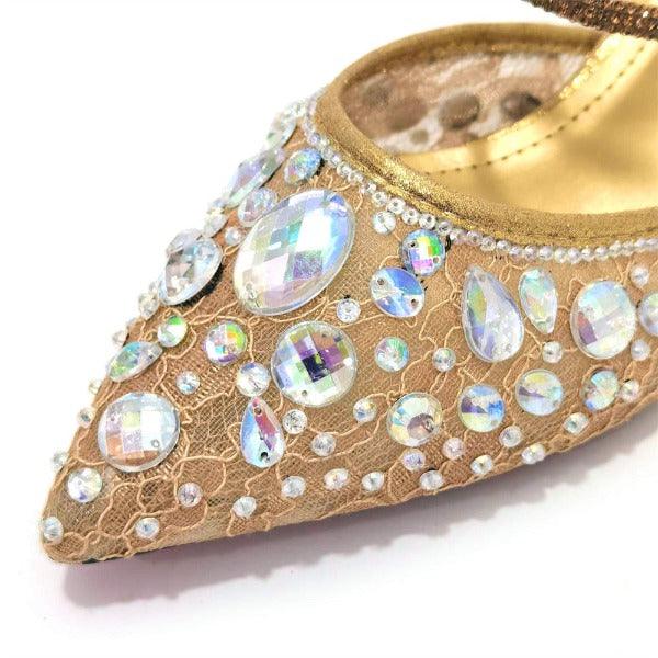Venus Chan 2023 Fashion Rhinestone Heels Pointed-Toe Gold Colored Lace Tassel Design Elegant Luxury Shoes and Bag for Lady Party Carauana Store