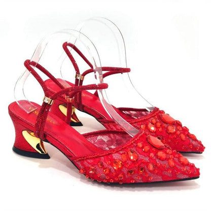 Venus Chan 2023 Fashion Rhinestone Heels Pointed-Toe Gold Colored Lace Tassel Design Elegant Luxury Shoes and Bag for Lady Party Carauana Store