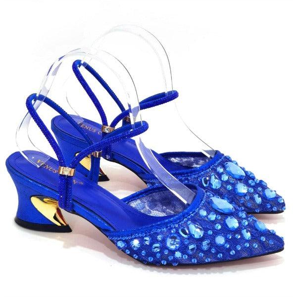 Venus Chan 2023 Fashion Rhinestone Heels Pointed-Toe Gold Colored Lace Tassel Design Elegant Luxury Shoes and Bag for Lady Party Carauana Store