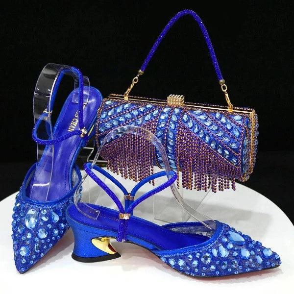 Venus Chan 2023 Fashion Rhinestone Heels Pointed-Toe Gold Colored Lace Tassel Design Elegant Luxury Shoes and Bag for Lady Party Carauana Store