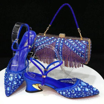 Venus Chan 2023 Fashion Rhinestone Heels Pointed-Toe Gold Colored Lace Tassel Design Elegant Luxury Shoes and Bag for Lady Party Carauana Store