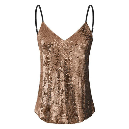Vintage Sexy Women Sequin Vest Sleeveless Loose Camisole Casual V-Neck Tank Tops Fashion Loose Pullover Blouse Y2K Streetwear Carauana Store